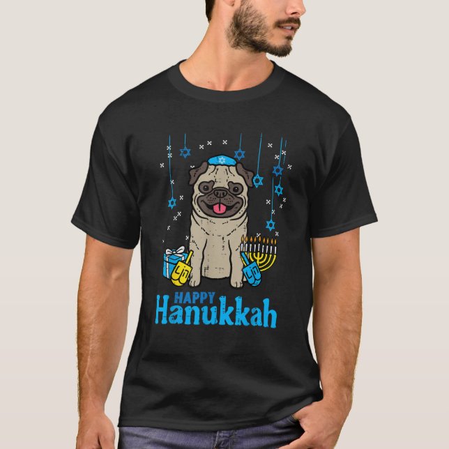 Happy Hanukkah Dog Pug Cute Chanukah Jewish Men Wo T-Shirt (Vorderseite)