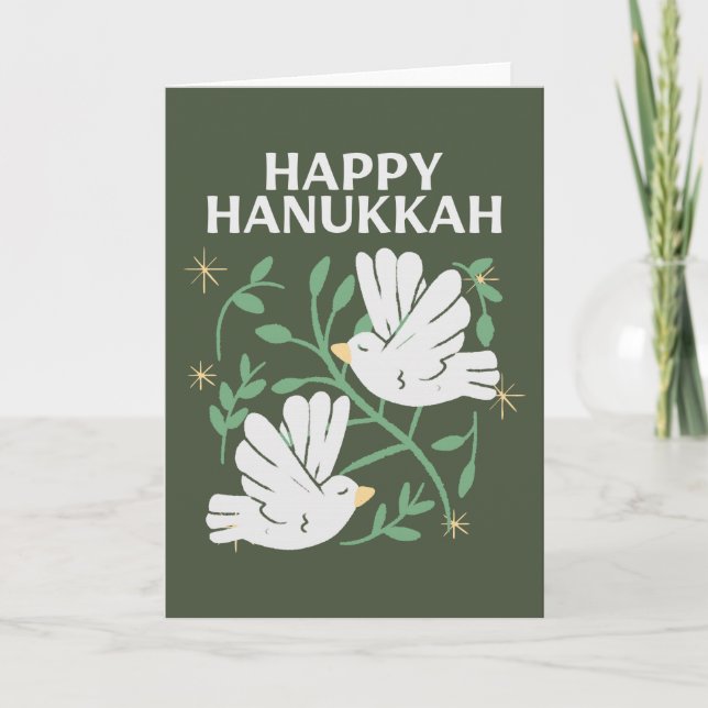 Happy Hanukkah Doves of Peace Feiertagskarte (Vorderseite)