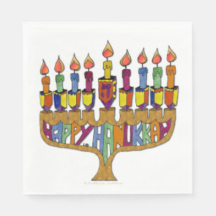 Happy Hanukkah Dreidel Menorah Paper Napkins Serviette