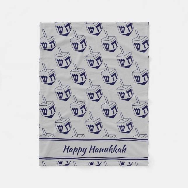 HAPPY HANUKKAH Dreidel Moderne SILVER GRAY Navy Fleecedecke (Vorderseite)