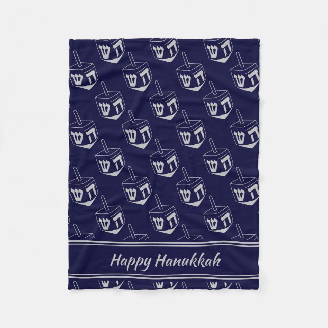 HAPPY HANUKKAH Dreidel NAVY GRAY Fleecedecke (Vorderseite)