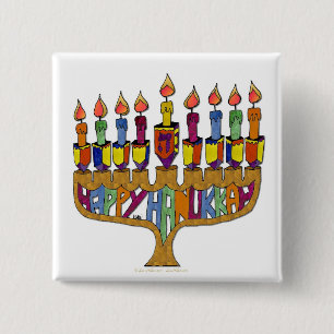 Happy Hanukkah Dreidels Menorah Button