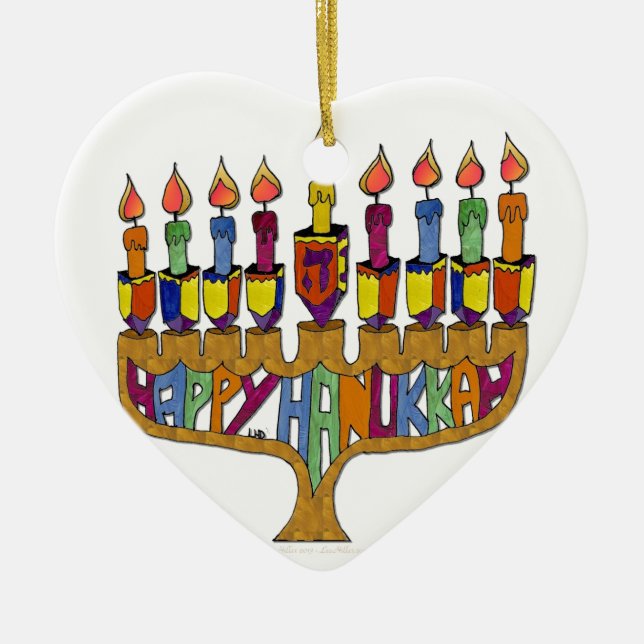 Happy Hanukkah Dreidels Menorah Keramik Ornament (Vorne)