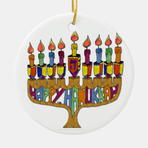 Happy Hanukkah Dreidels Menorah Keramikornament