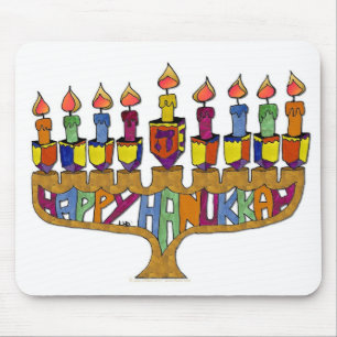 Happy Hanukkah Dreidels Menorah Mousepad