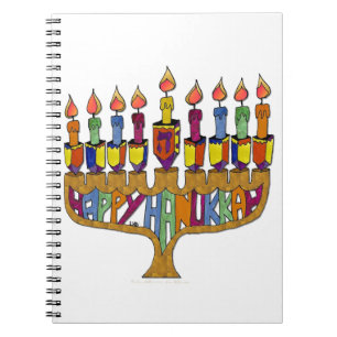 Happy Hanukkah Dreidels Menorah Notizblock
