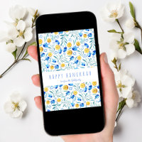 Happy Hanukkah Driedel Watercolor Tree Free Card