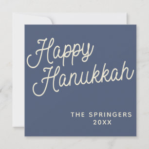 Happy Hanukkah   Einfache Retro-Typografie in Blau Feiertagskarte
