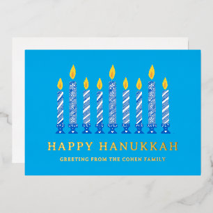 Happy Hanukkah   Einfaches elegantes Candle Gruß Folien Feiertagskarte