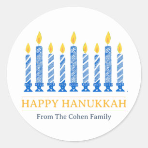 Happy Hanukkah   Einfaches elegantes Candle Gruß Runder Aufkleber