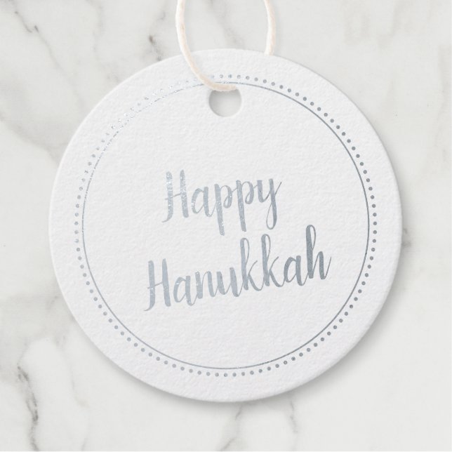 Happy Hanukkah Elegante Silver Foil Geschenkanhänger (Vorderseite)