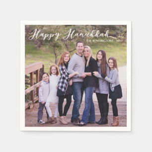 Happy Hanukkah Elegante Typografie Foto Name Serviette