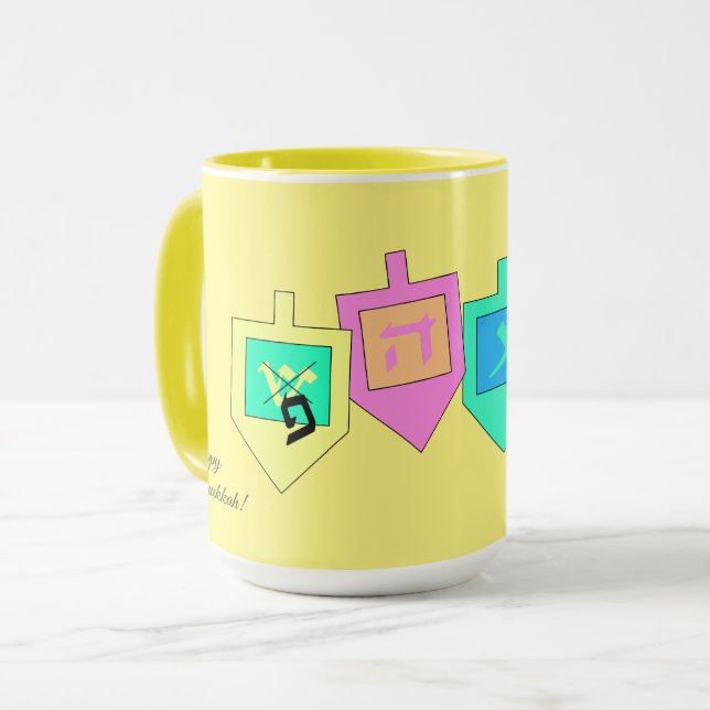 Happy Hanukkah Englisch Hebrew Tasse (Vorderseite Links)