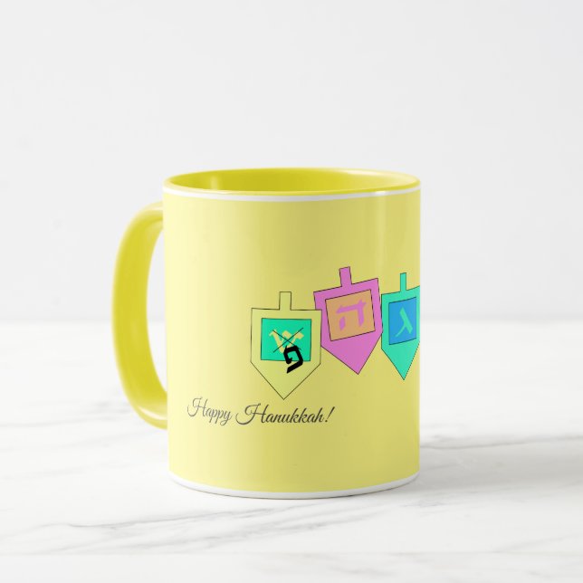 Happy Hanukkah Englisch Hebrew Tasse (Vorderseite Links)