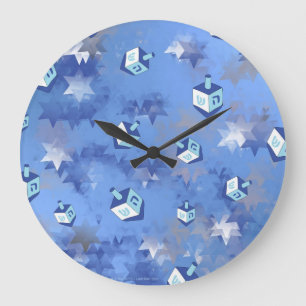 Happy Hanukkah Falling Star und Dreidels Große Wanduhr