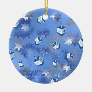 Happy Hanukkah Falling Star und Dreidels Keramik Ornament