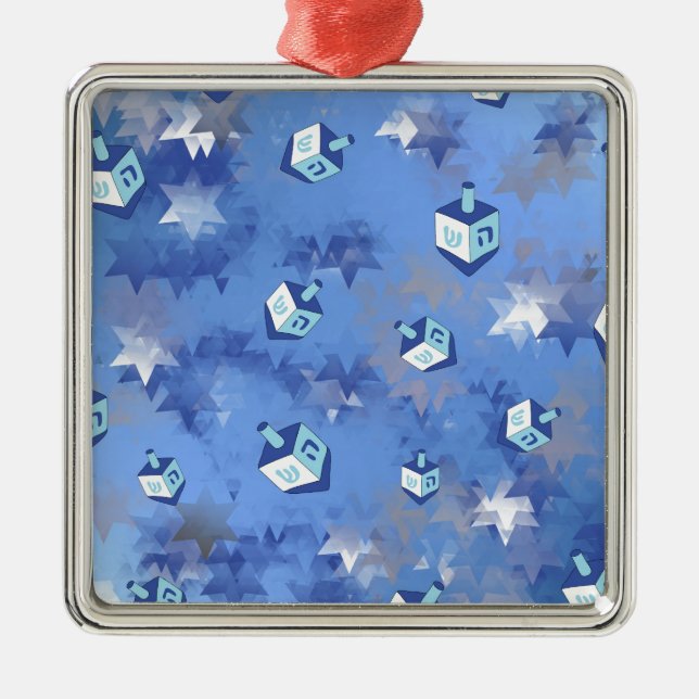 Happy Hanukkah Falling Star und Dreidels Ornament Aus Metall (Vorne)