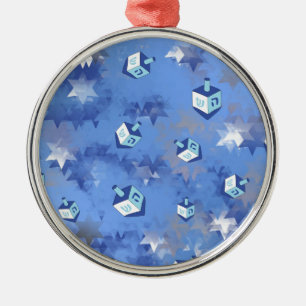 Happy Hanukkah Falling Star und Dreidels Ornament Aus Metall