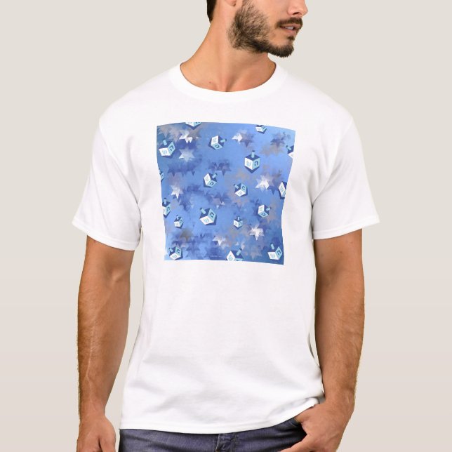 Happy Hanukkah Falling Star und Dreidels T-Shirt (Vorderseite)