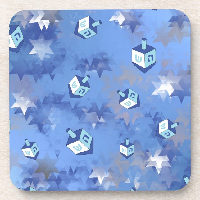 Happy Hanukkah Falling Star und Dreidels Untersetzer (Vorderseite)
