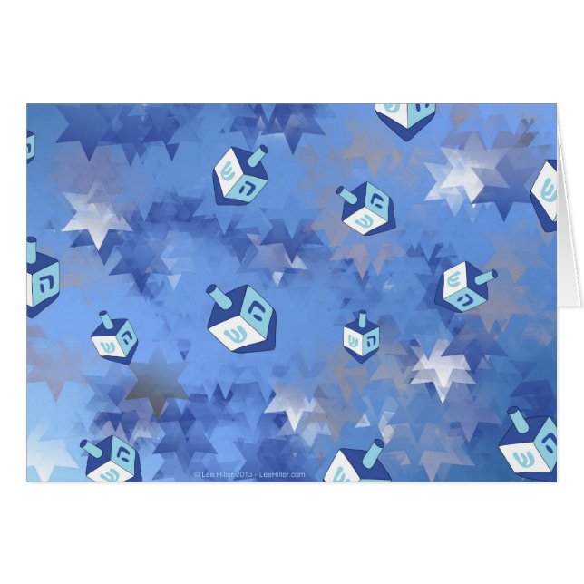 Happy Hanukkah Falling Stars und Dreidels (Vorderseite (Horizontal))