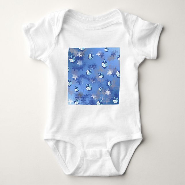 Happy Hanukkah Falling Stars und Dreidels Baby Strampler (Vorderseite)