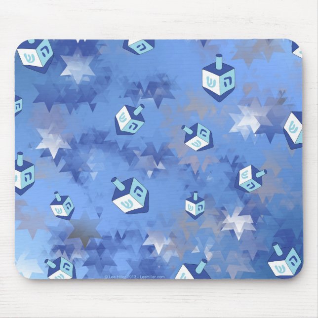 Happy Hanukkah Falling Stars und Dreidels Mousepad (Vorne)