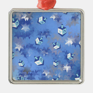 Happy Hanukkah Falling Stars und Dreidels Ornament Aus Metall