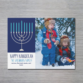 Happy Hanukkah Family Foto Menorah Magnet Card