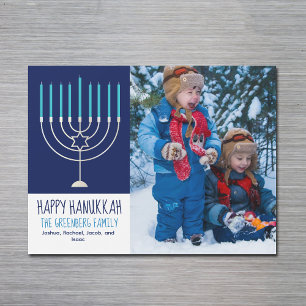 Happy Hanukkah Family Foto Menorah Magnet Card