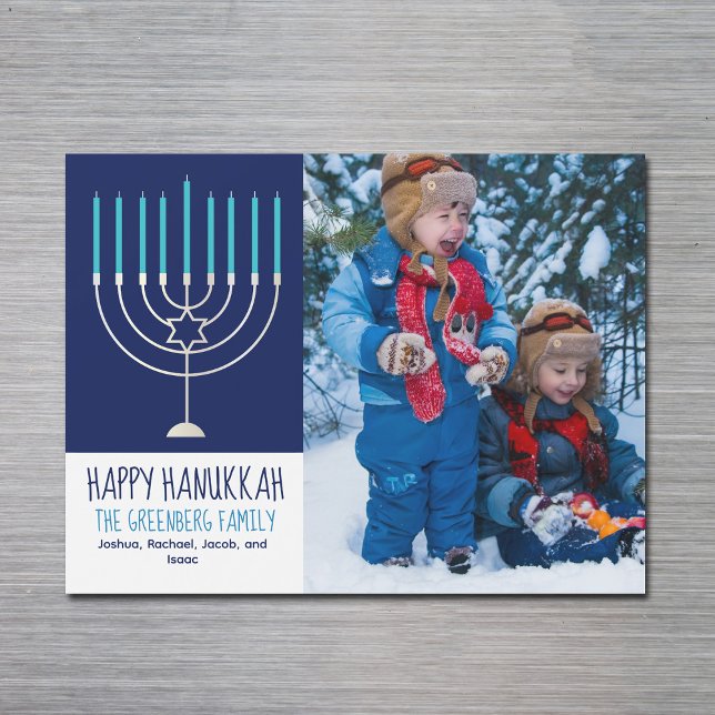 Happy Hanukkah Family Foto Menorah Magnet Card (Von Creator hochgeladen)