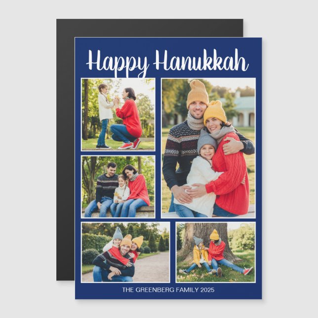Happy Hanukkah Family Photo Collage Magnet Card (Vorne/Hinten)
