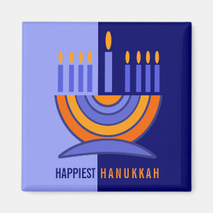 Happy Hanukkah. Farbenfrohe Menorah-Geschenke Magnet