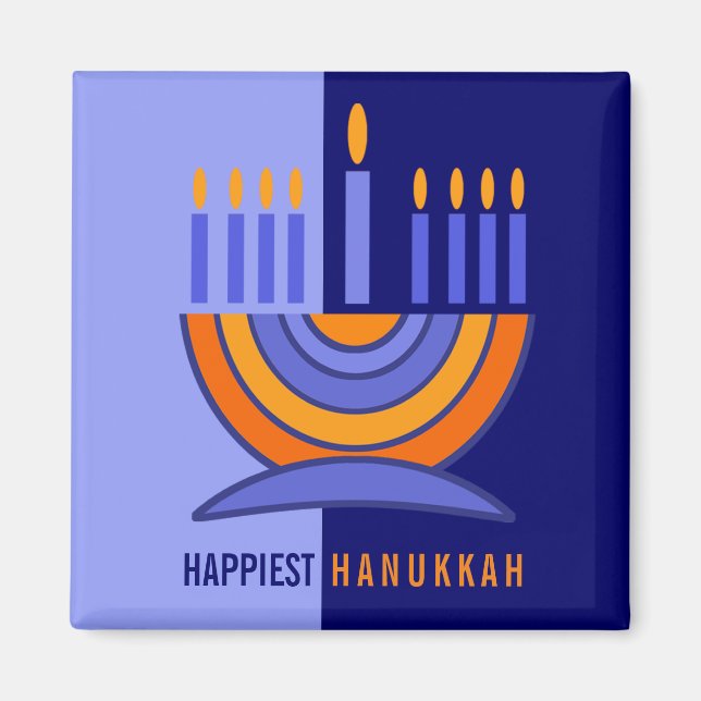 Happy Hanukkah. Farbenfrohe Menorah-Geschenke Magnet (Vorne)