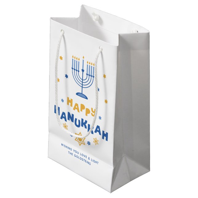 "Happy Hanukkah" Ferienkarte Kleine Geschenktüte (Vorderseite Schrägansicht)