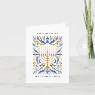 Happy Hanukkah Festivals Wasserfarbe Menorah Flora Feiertagskarte