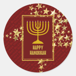 HAPPY HANUKKAH Festive Stars RED Runder Aufkleber
