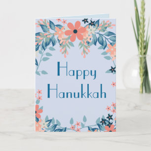 Happy Hanukkah Floral Blue und Pink Floral Feiertagskarte