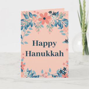 Happy Hanukkah Floral Pink und Blau Feiertagskarte