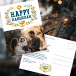 HAPPY HANUKKAH Floral Wreath Menorah Custom FOTO Postkarte<br><div class="desc">Handgezeichneter Text und Florale von mir für Sie. Klicken Sie auf "Personalisieren", um Ihr eigenes Foto zu bearbeiten und auf der Vorderseite der Postkarte den Text und die Rücksendeadresse hinzuzufügen oder die Hintergrundfarben zu ändern. Alles ist anpassbar. Für weitere Designs und Farben Karo mein Shop! Oder lass mir Bescheid, wenn...</div>
