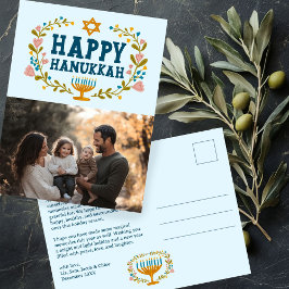 HAPPY HANUKKAH Floral Wreath Menorah Custom FOTO Postkarte