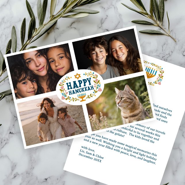 HAPPY HANUKKAH Floral Wreath Menorah Custom Fotos Feiertagskarte (HAPPY HANUKKAH Floral Wreath Menorah Custom Photos Holiday Card
)