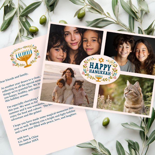 HAPPY HANUKKAH Floral Wreath Menorah Custom Fotos Feiertagskarte (HAPPY HANUKKAH Floral Wreath Menorah Custom Photos Holiday Card
)