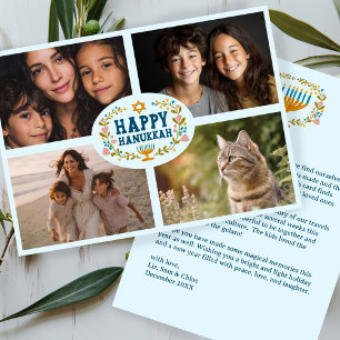 HAPPY HANUKKAH Floral Wreath Menorah Custom Fotos Feiertagskarte