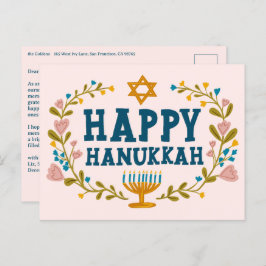 HAPPY HANUKKAH Floral Wreath Menorah Custom Text Postkarte