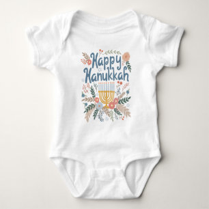 Happy Hanukkah FLorals Handgezeichnet Kunst Baby Strampler