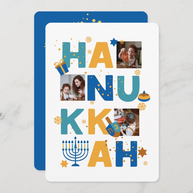 Happy HANUKKAH Foto Grußkarte (Vorne/Hinten)