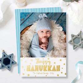 Happy Hanukkah Foto Modern Whimsical Real Gold Folien Feiertagskarte