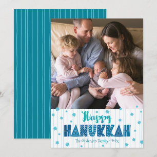 Happy Hanukkah Foto Moderne Aquamarine Fun Typogra Feiertagskarte