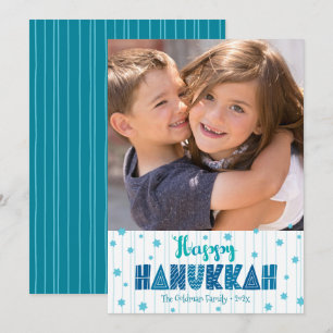 Happy Hanukkah Foto Turquoise Typografie Bold Feiertagskarte